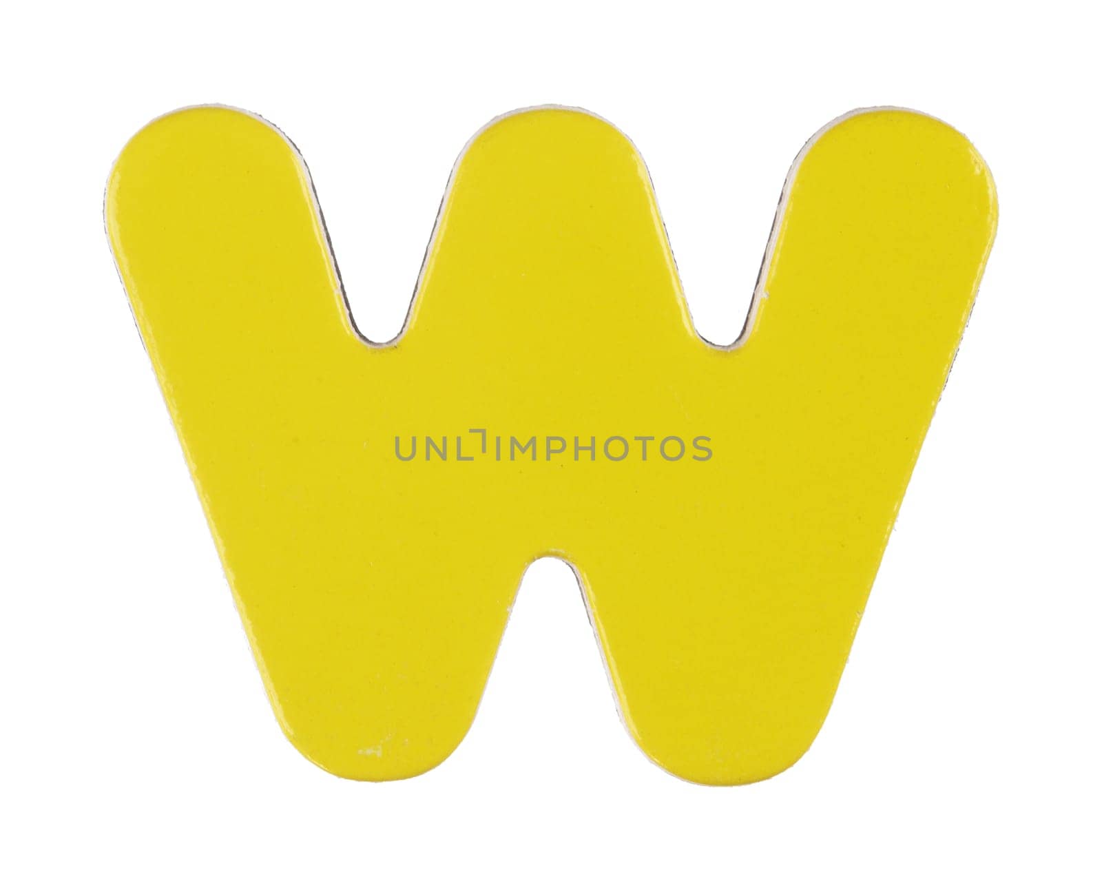 A lower case w magnetic letter on white with clipping path