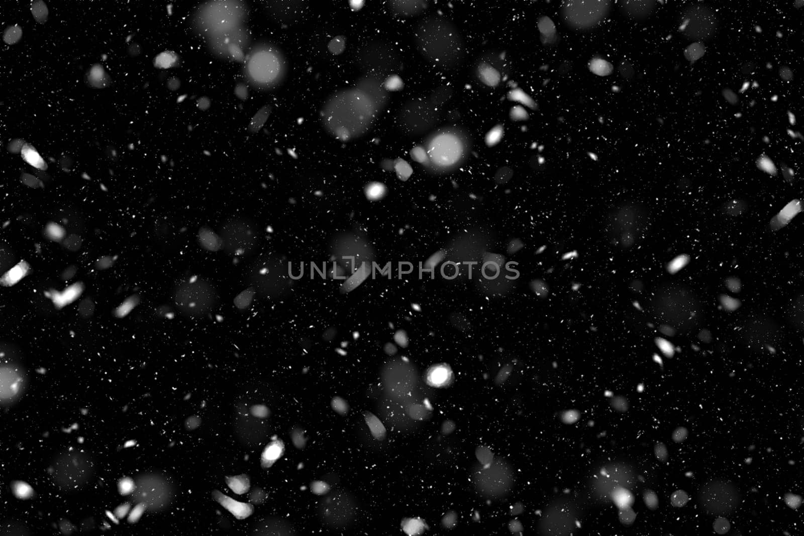 Real falling snow on a black background