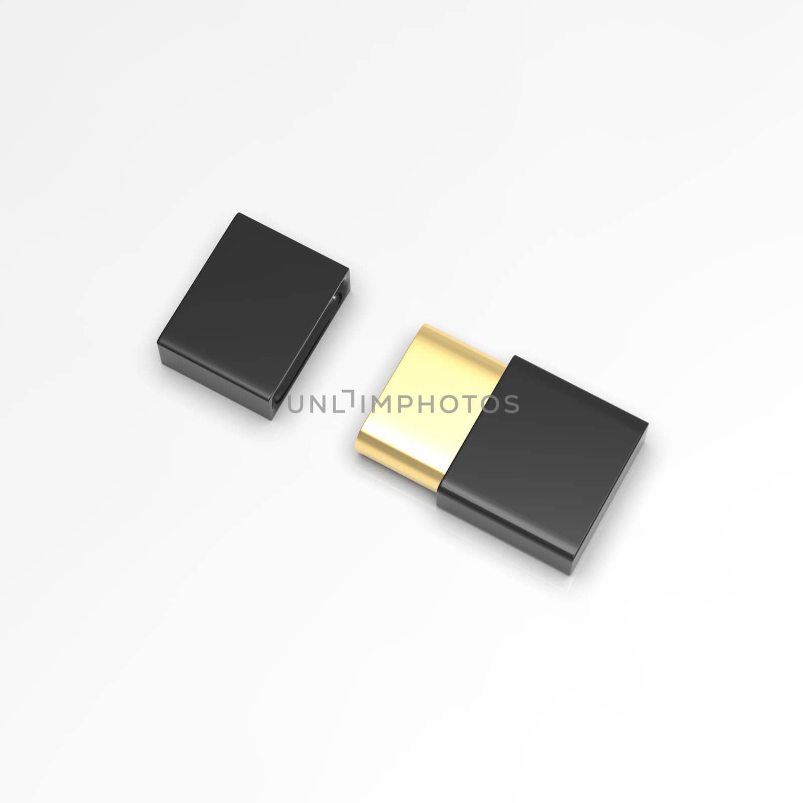 The 3d rendering USB stick isolated on white background