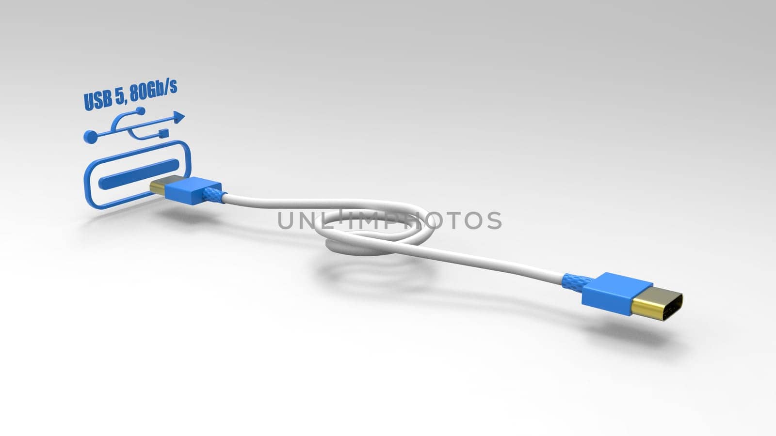 3d rendering of USB cable ICON isolated with clear background