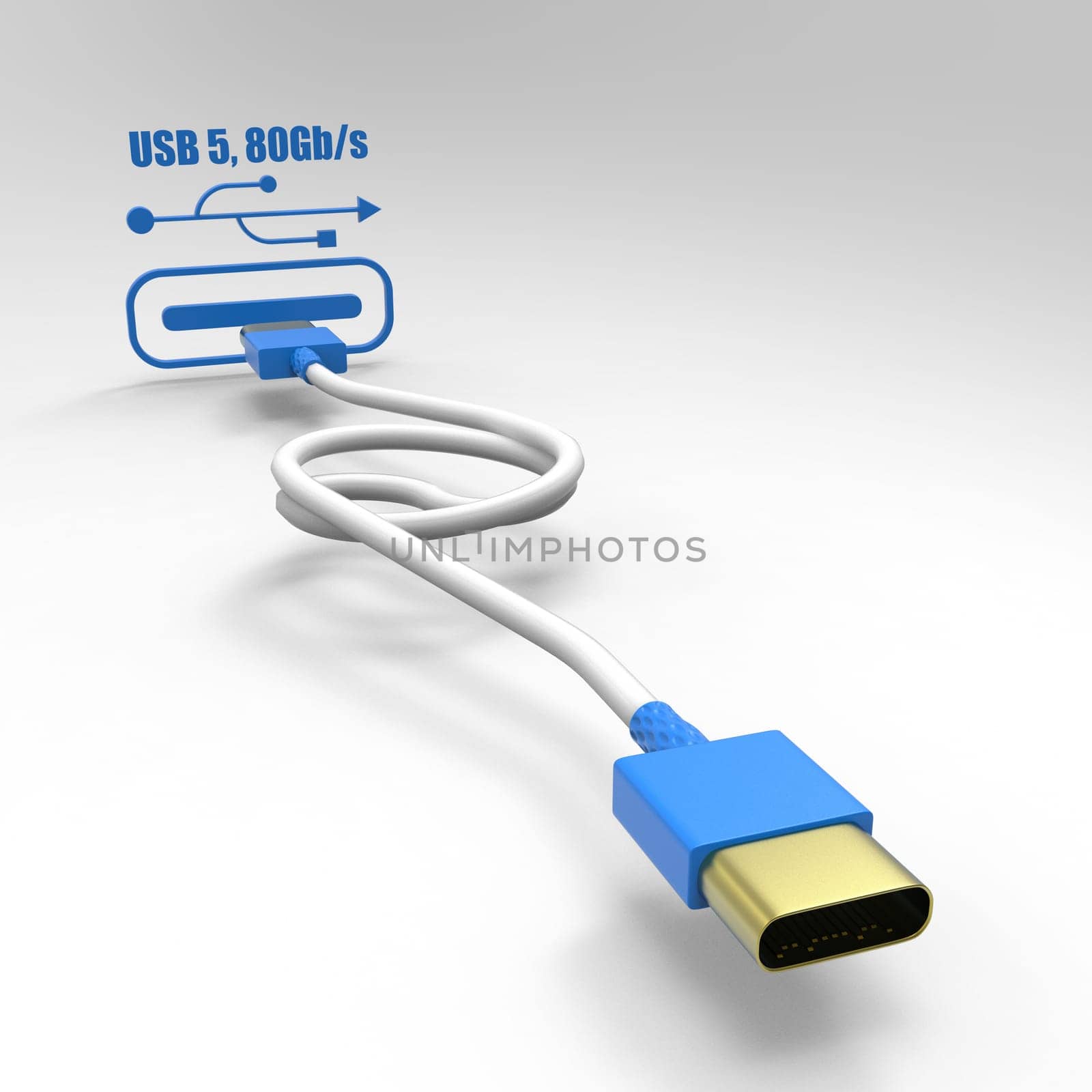 3d rendering of USB cable ICON isolated with clear background