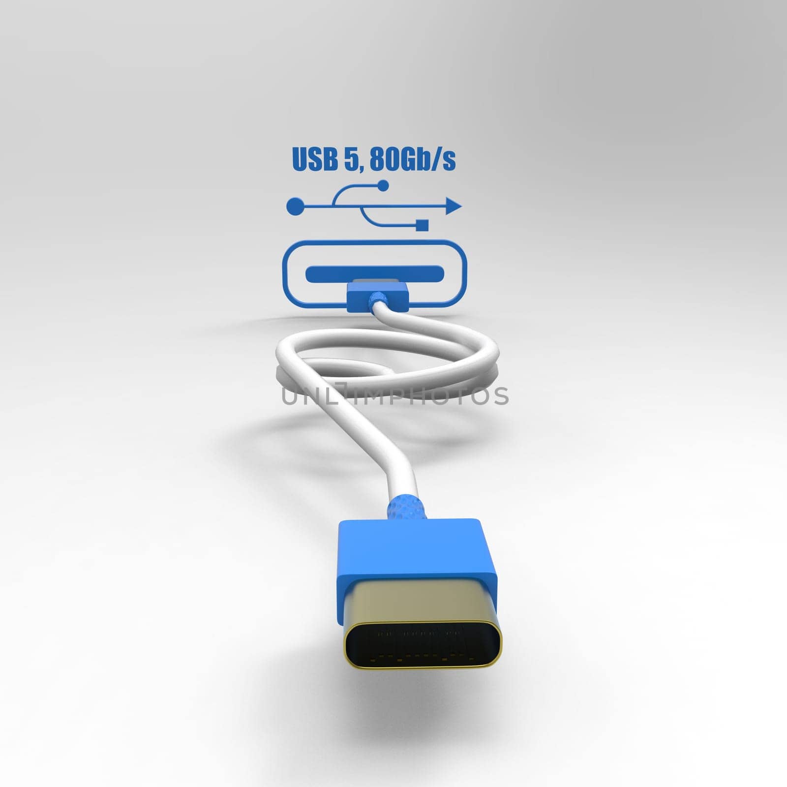3d rendering of USB cable ICON isolated with clear background
