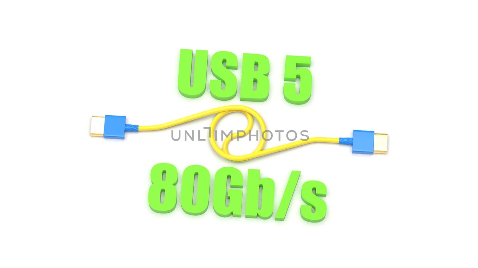3d rendering of USB cable ICON isolated with clear background