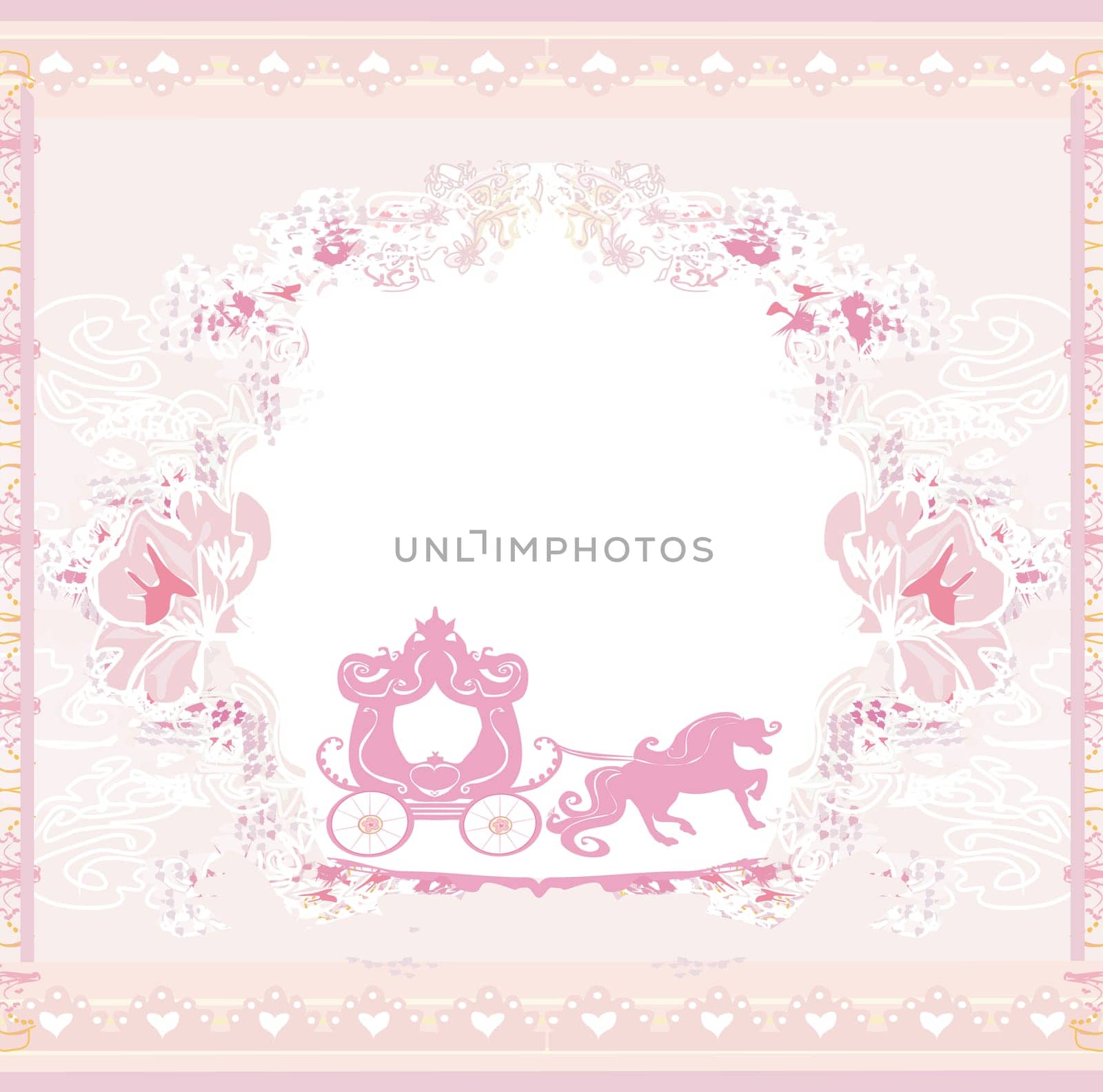 Vintage carriage - pink wedding  invitation card