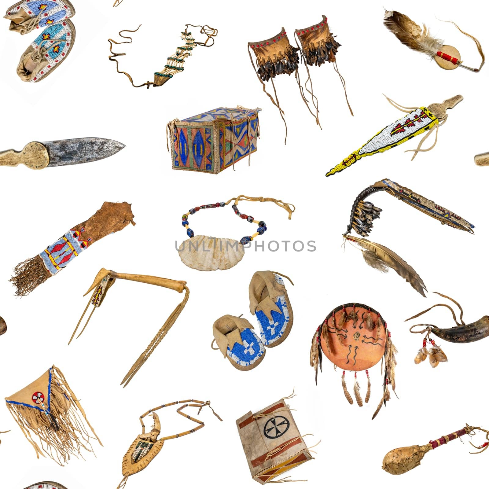 Texture made from images of items belonging to the North American Indians Sioux , Lakota