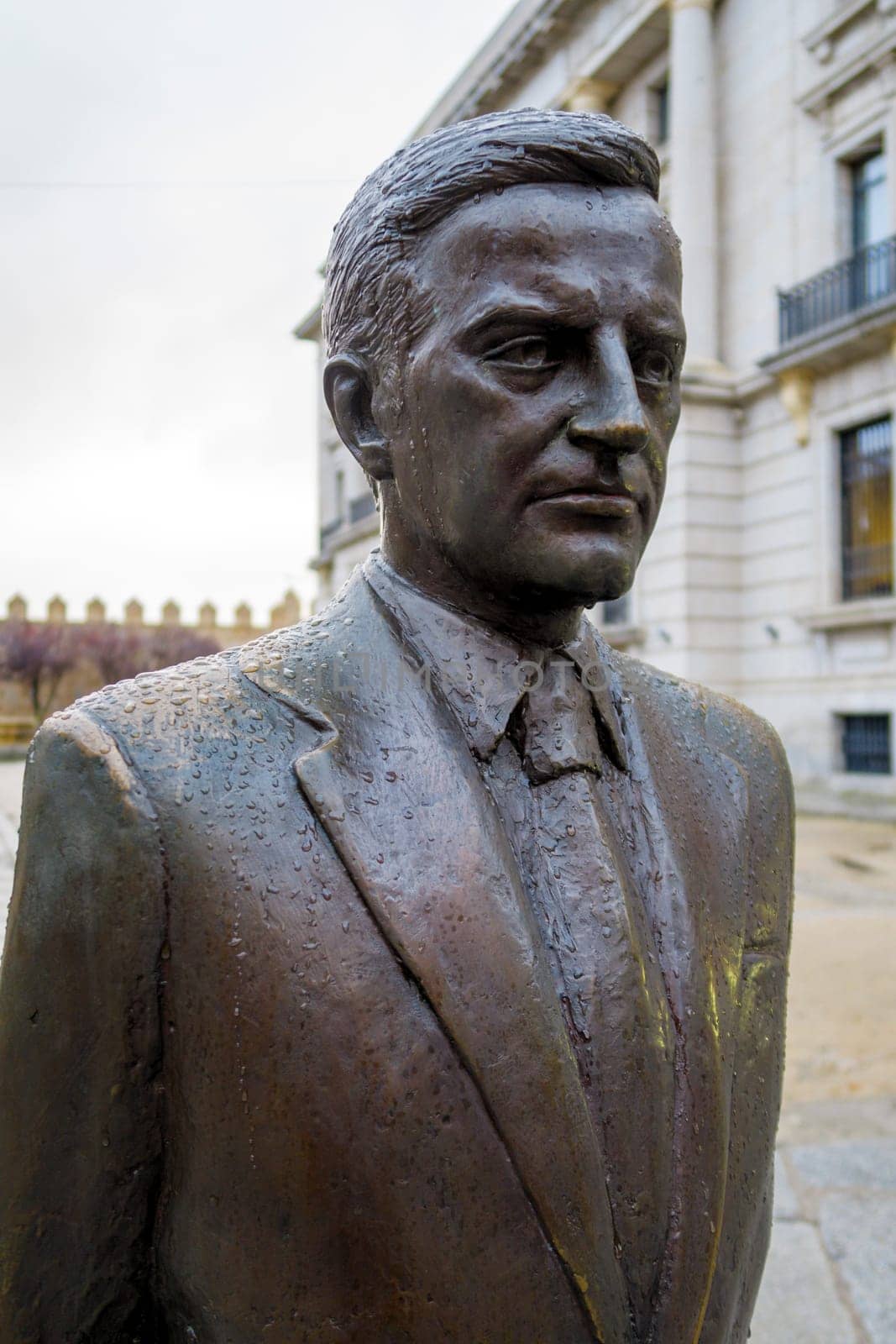Avila, SPAIN - november 16, 2018: Statue of Adolfo Suarez Gonzalez he was a president of Spain done in bronze to natural size