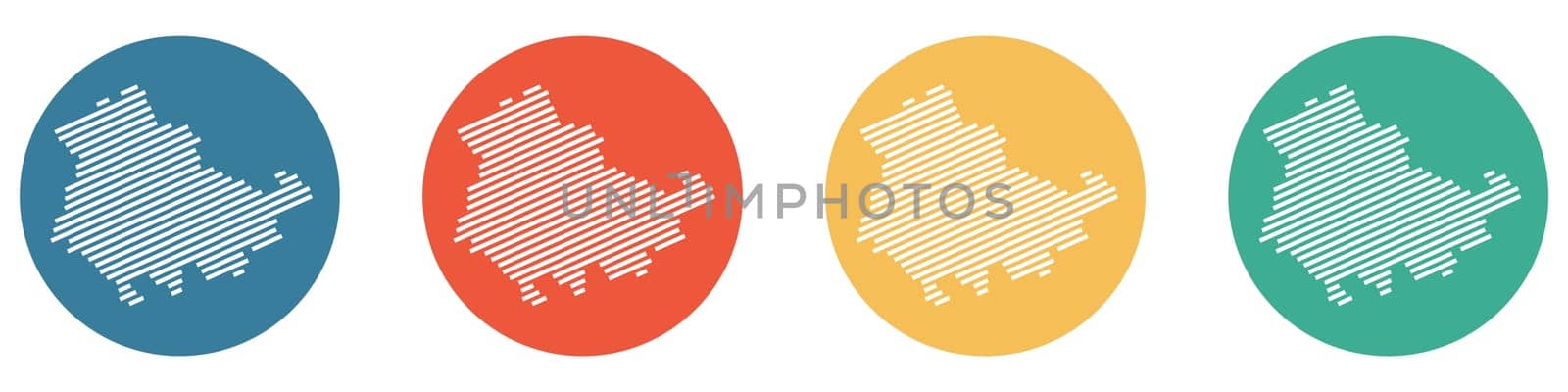 4 colorful Buttons blue, red, orange and green showing: German Federal state Thueringen
