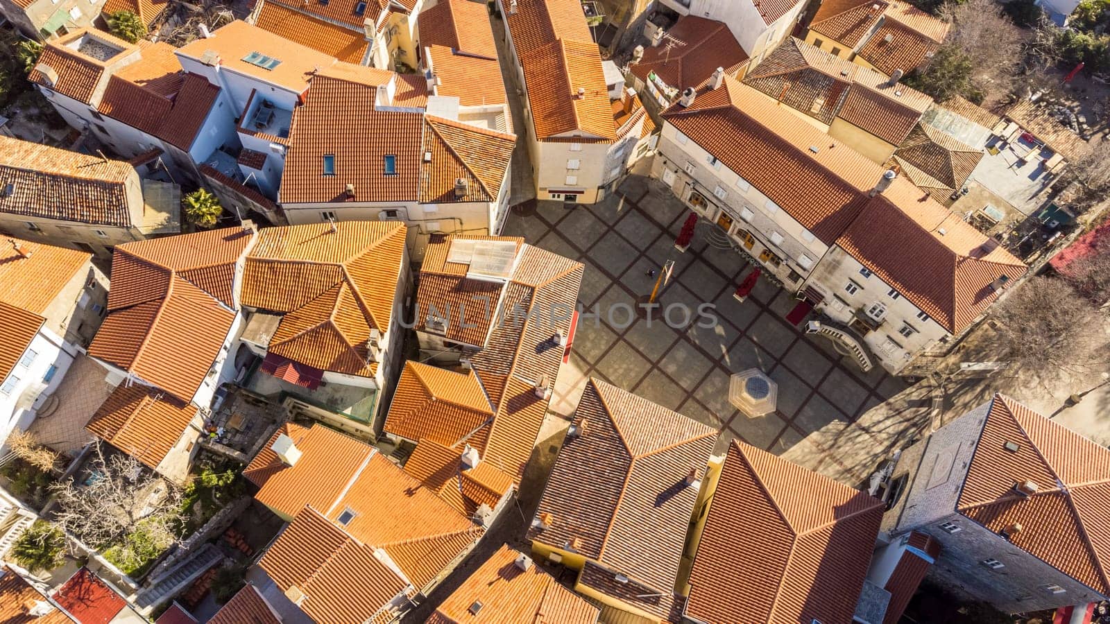 Aerial view of historic Adriatic town of Krk , Island of Krk, Kvarner bay of Adriatic sea, Croatia, Europe.