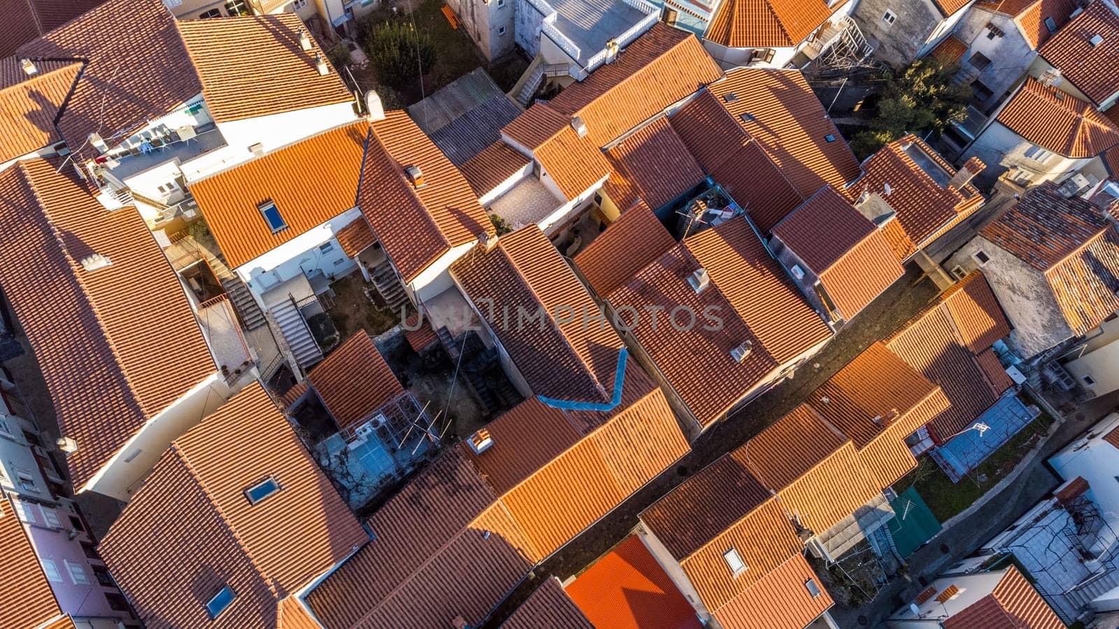 Aerial view of historic Adriatic town of Krk , Island of Krk, Kvarner bay of Adriatic sea, Croatia, Europe.