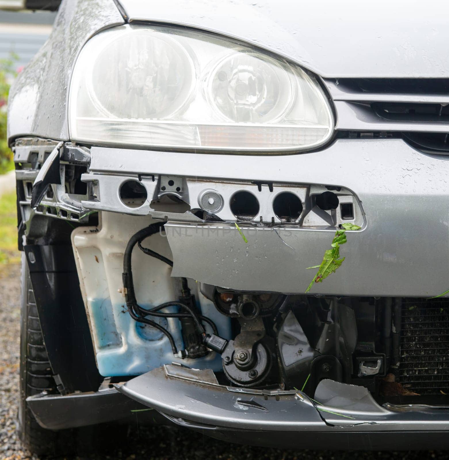 a close up of broken vehicle detail