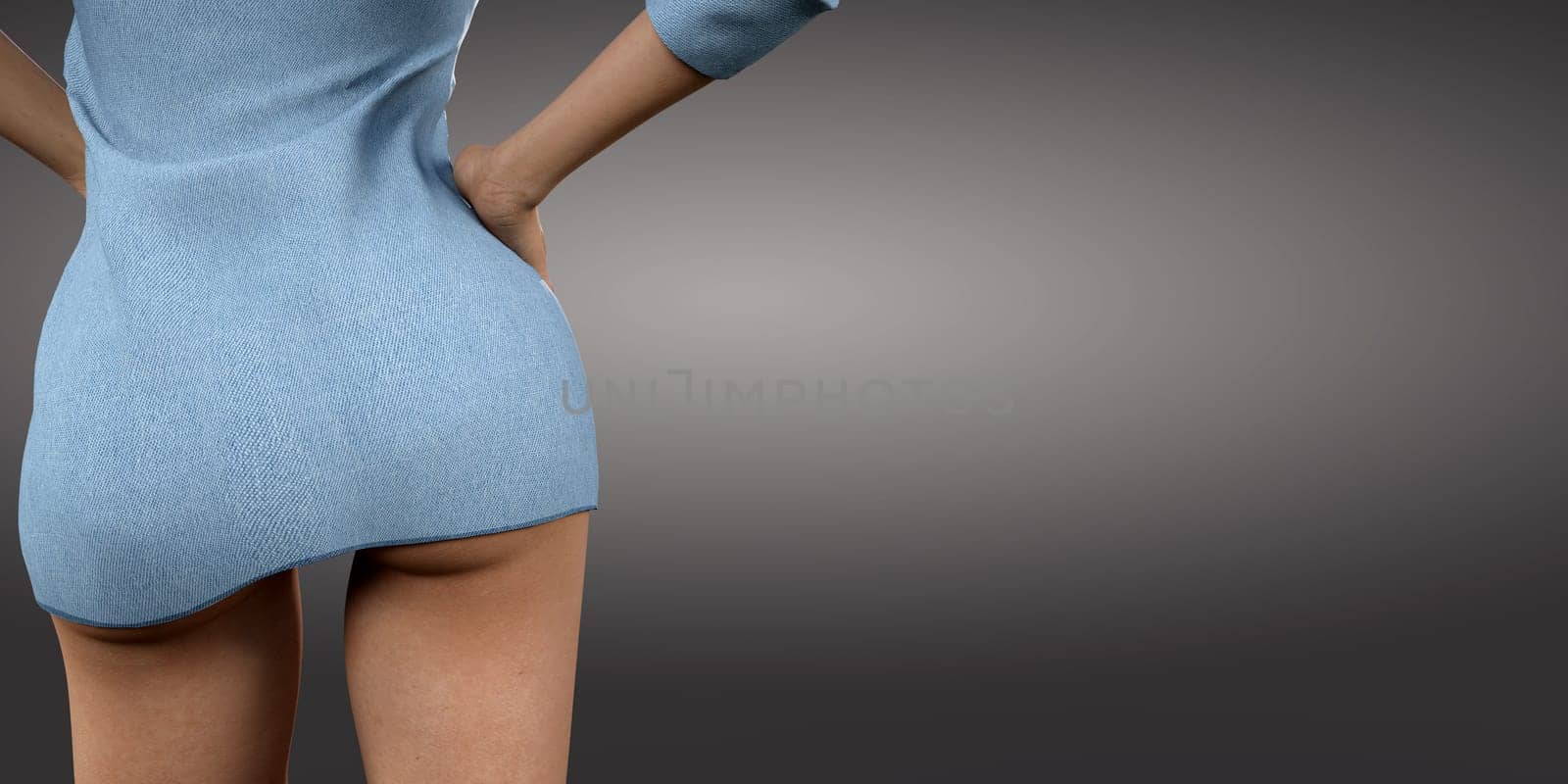 Rear view of female buttocks in a jeans dress, 3d render