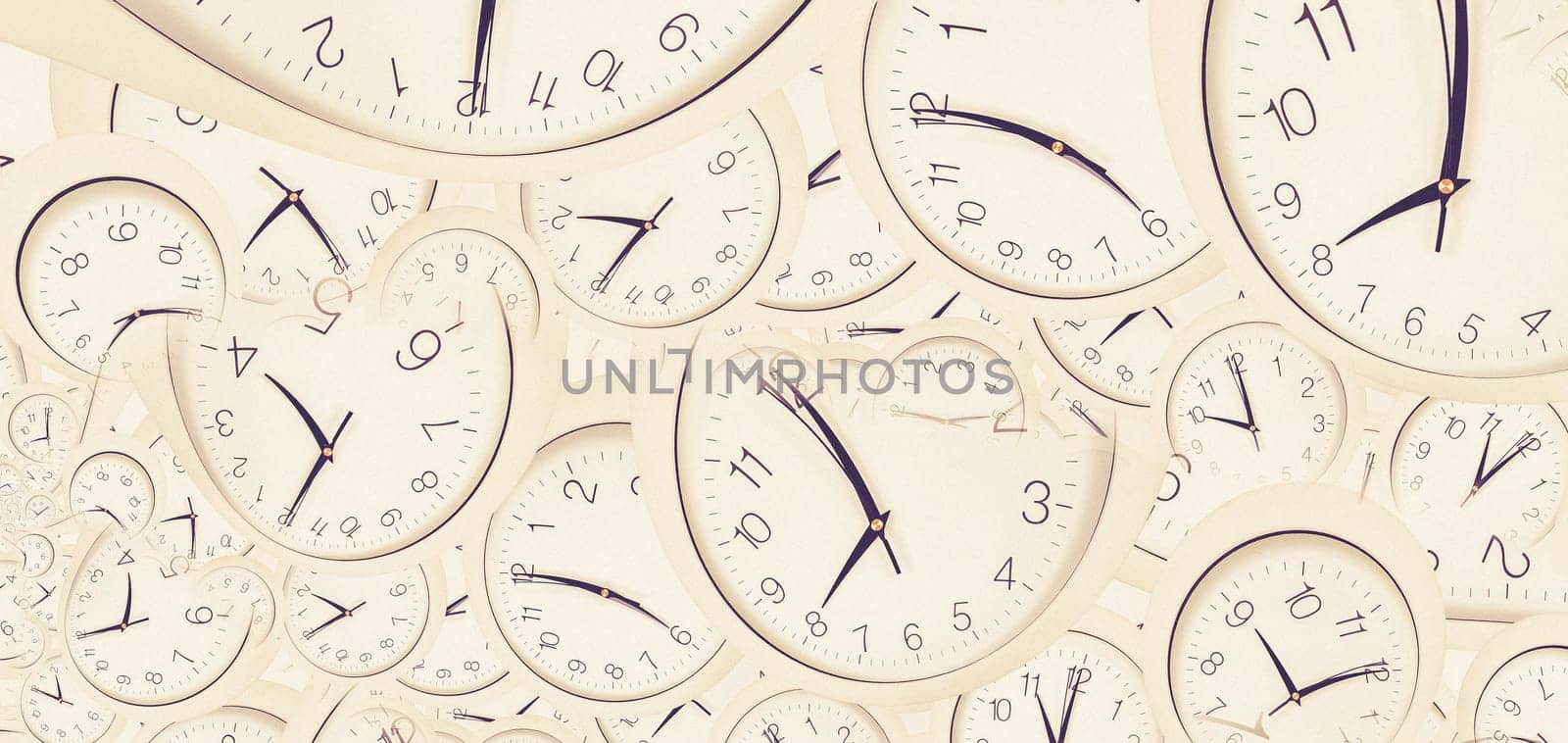 Droste effect background with infinite clock spiral. Abstract design for concepts related to time and deadline.