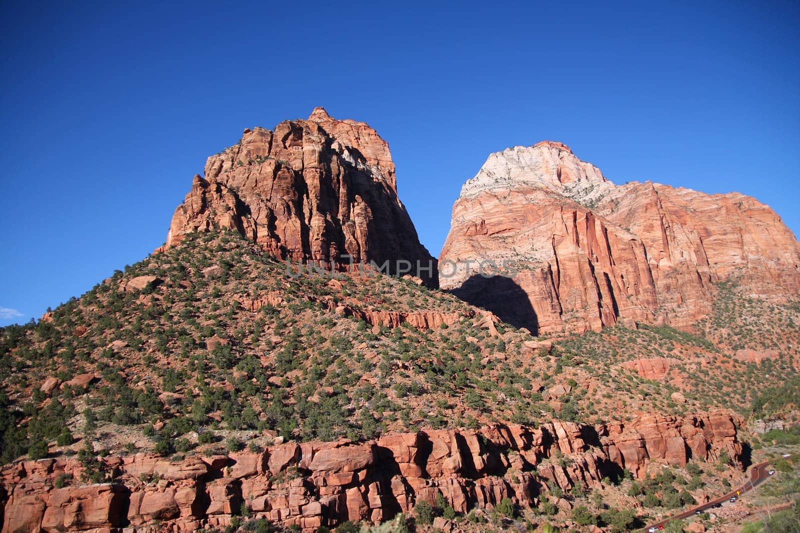 The iconic and famous red and green peaks of Zion National Park in Utah