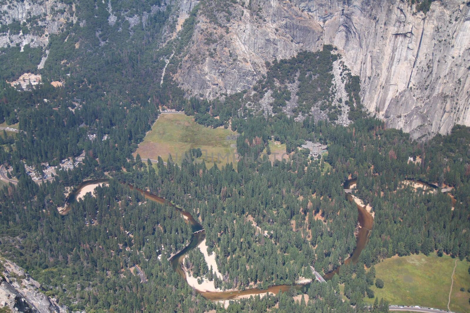The Yosemite river captured from the top of the mountain in California