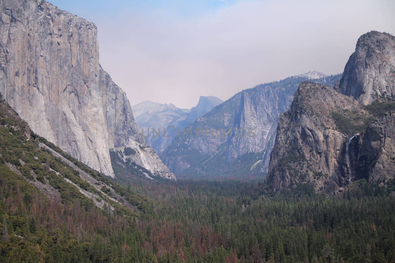 The Yosemite National Park valley with the ash of the 2017 wild fire in California