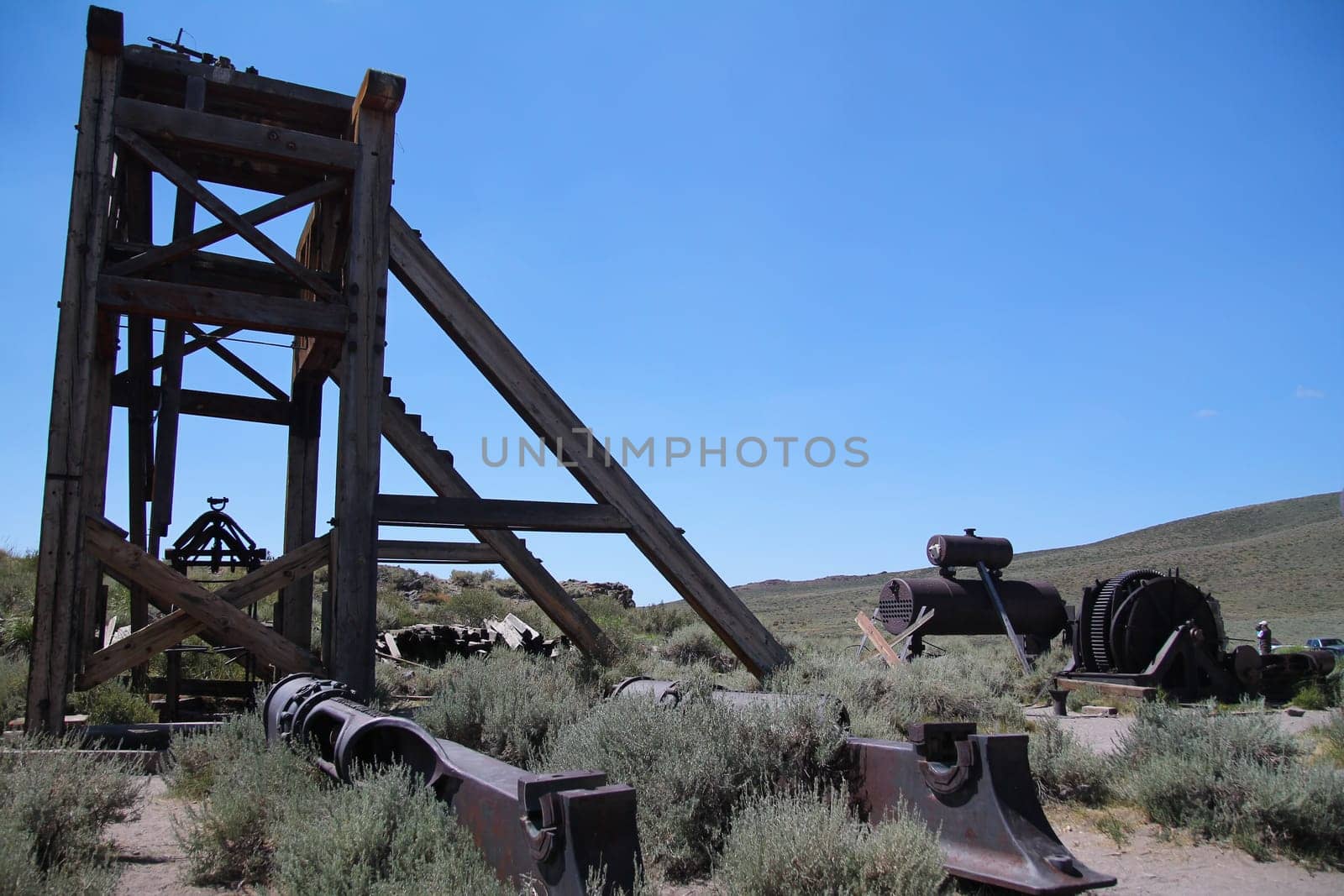 The abandoned pump of the Bodie ghost town in the desert in Nevada