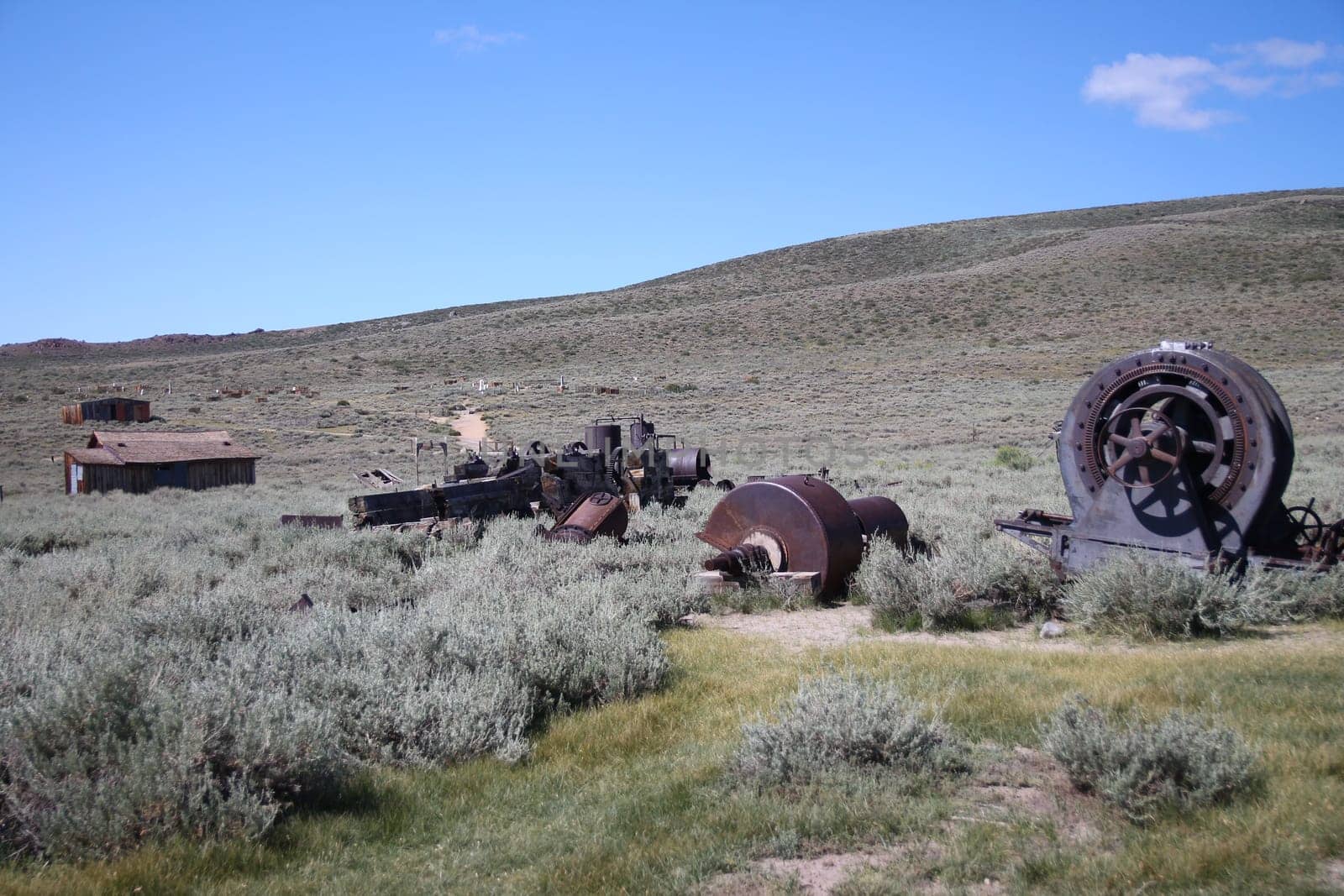 The abandoned gold rush ghost town of Bodie with all the original machinery in California