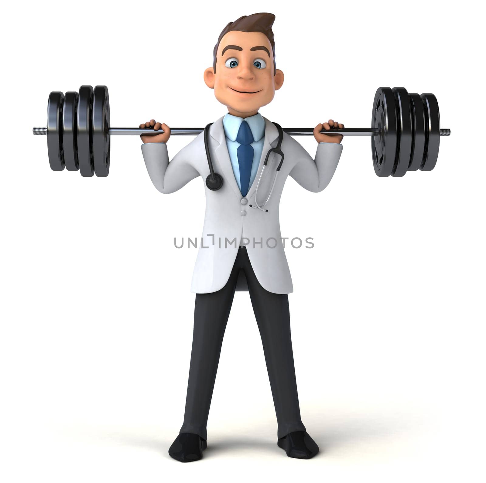 Fun 3D illustration of a cartoon doctor