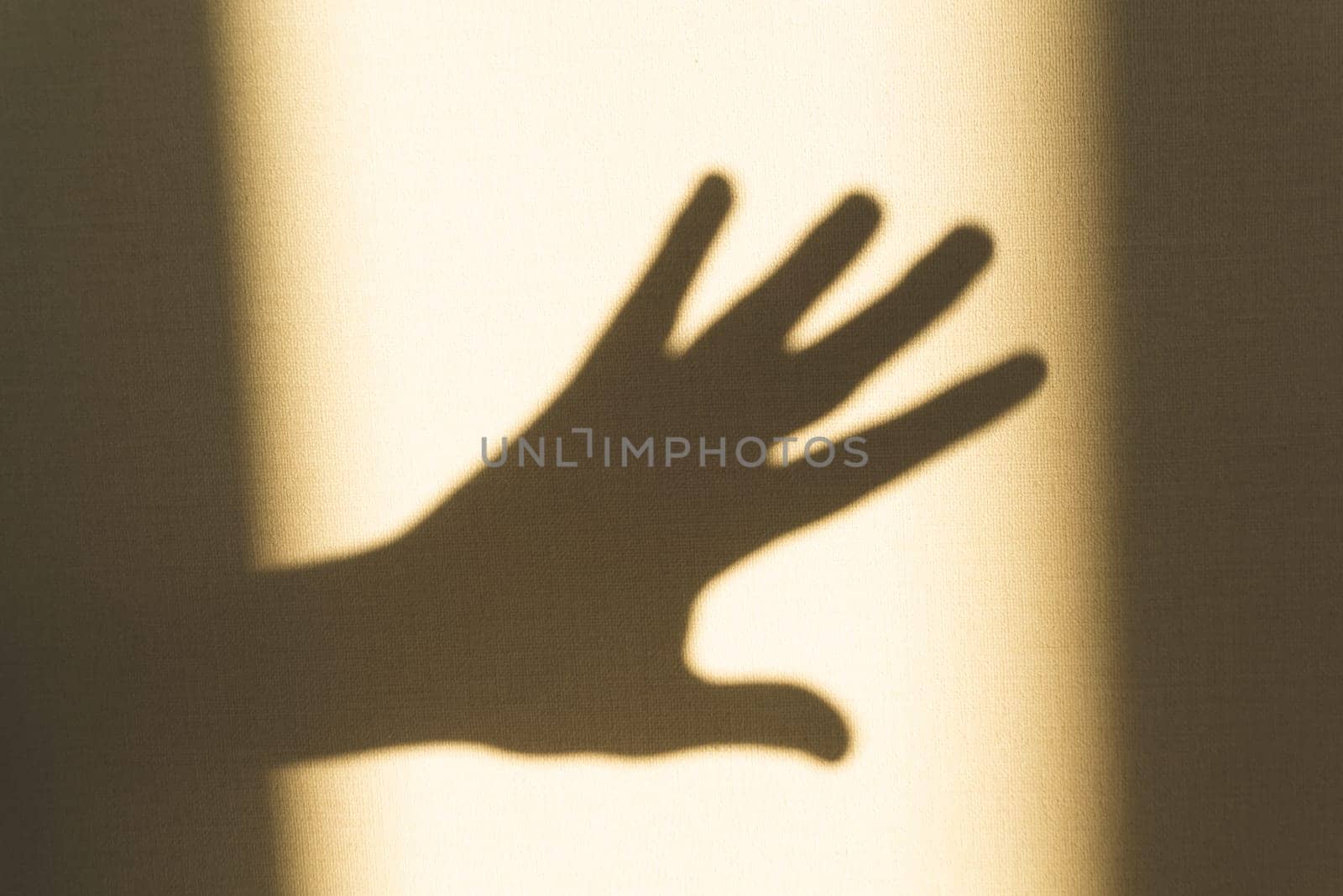 Shadow of hand showing gesture on the wall close up