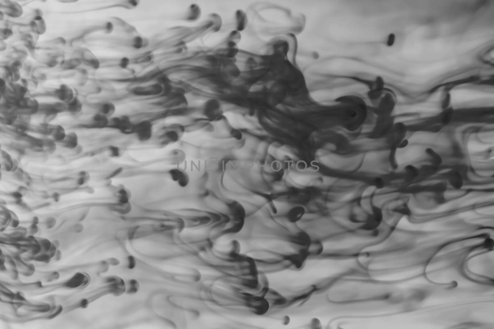 Ink in the water abstract background. splashes of paint swirling in liquid. black and white