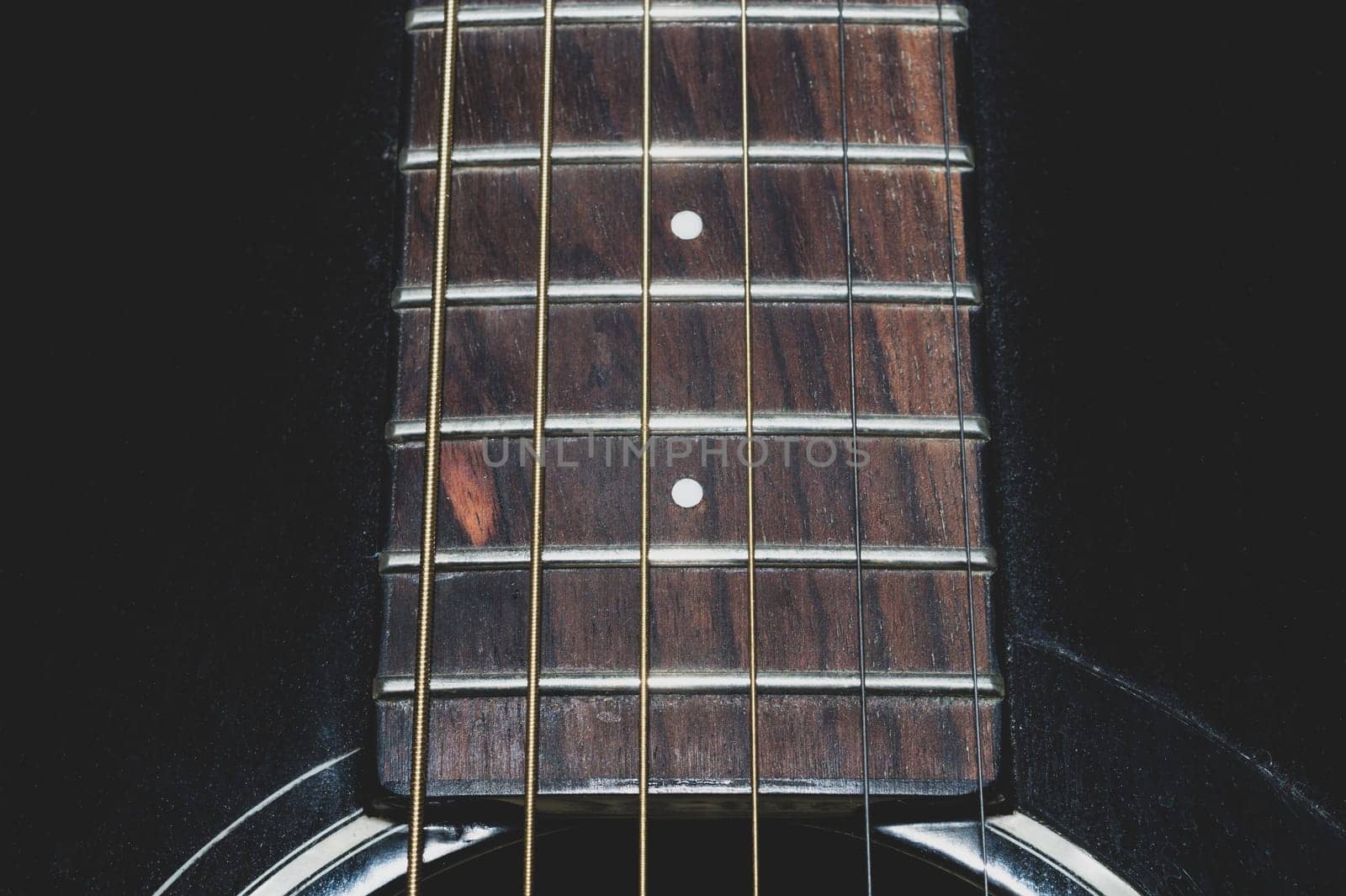 Guitar strings close up. acoustic musical instrument
