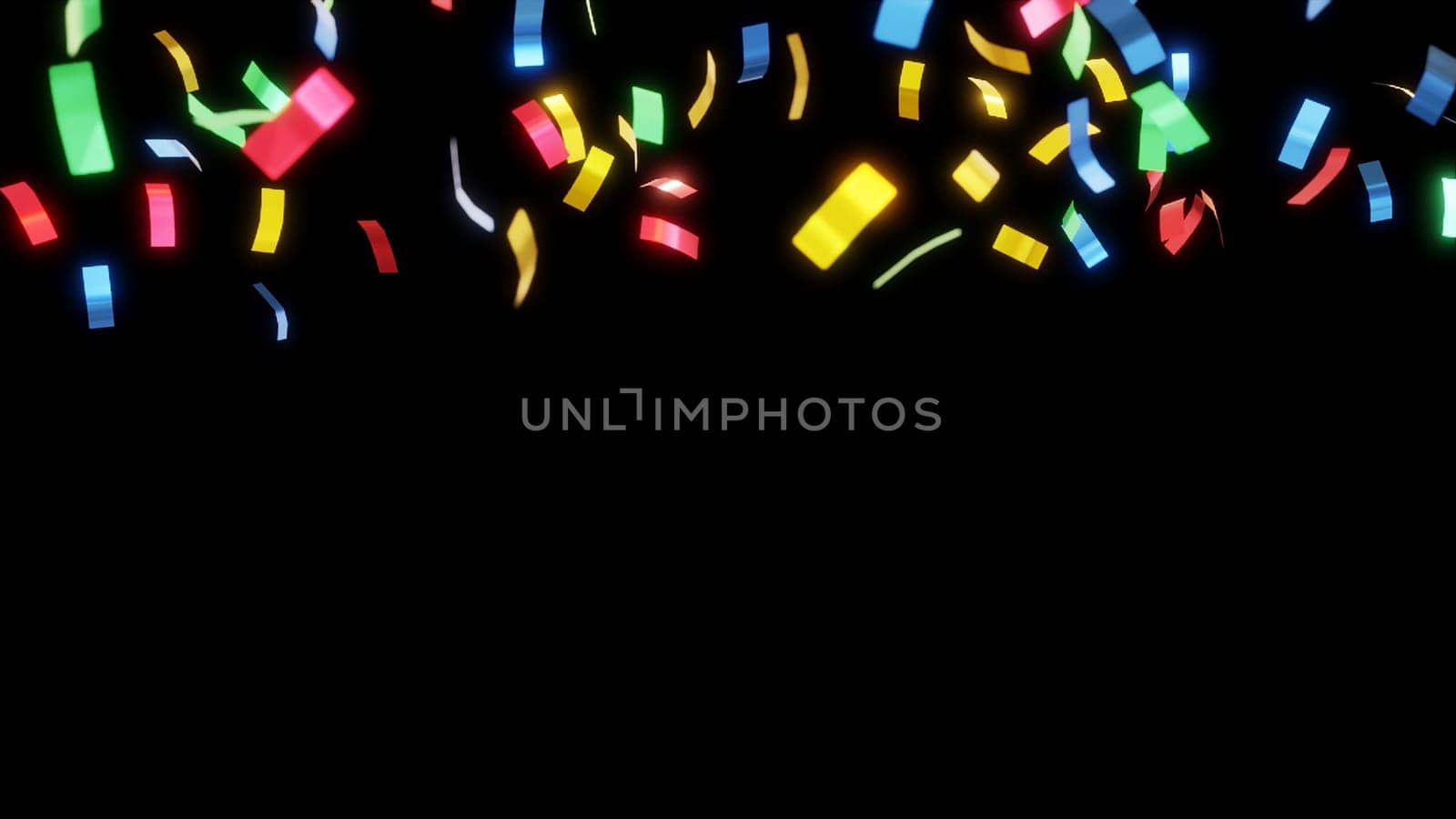 colourful confetti background for celebrations concept, isolated on black..