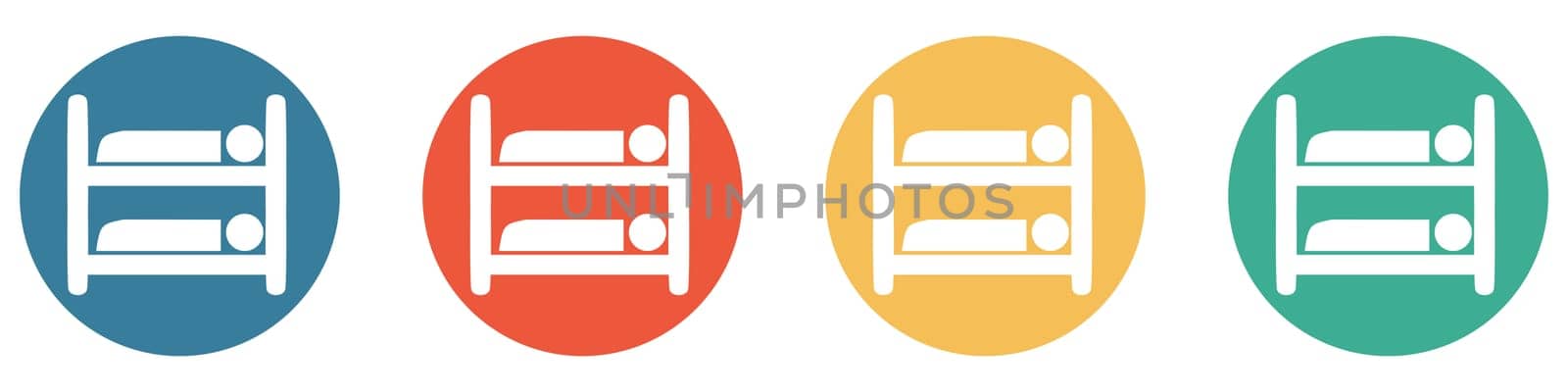 4 colorful Buttons blue, red, orange and green showing: Bunk Bed