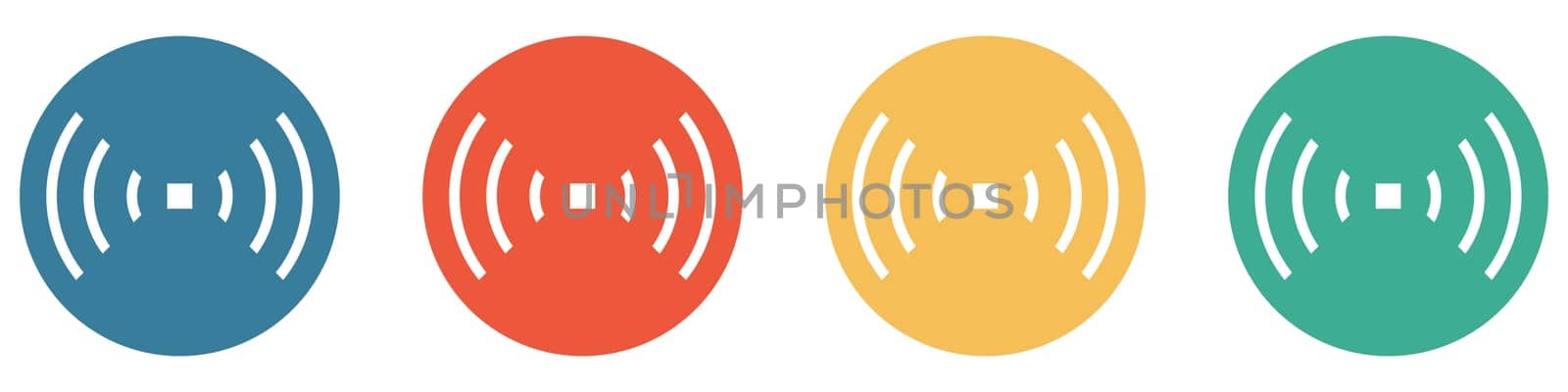 4 colorful Buttons blue, red, orange and green showing: Internet access point