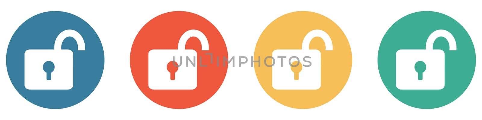 4 colorful Buttons blue, red, orange and green showing: Open Locker