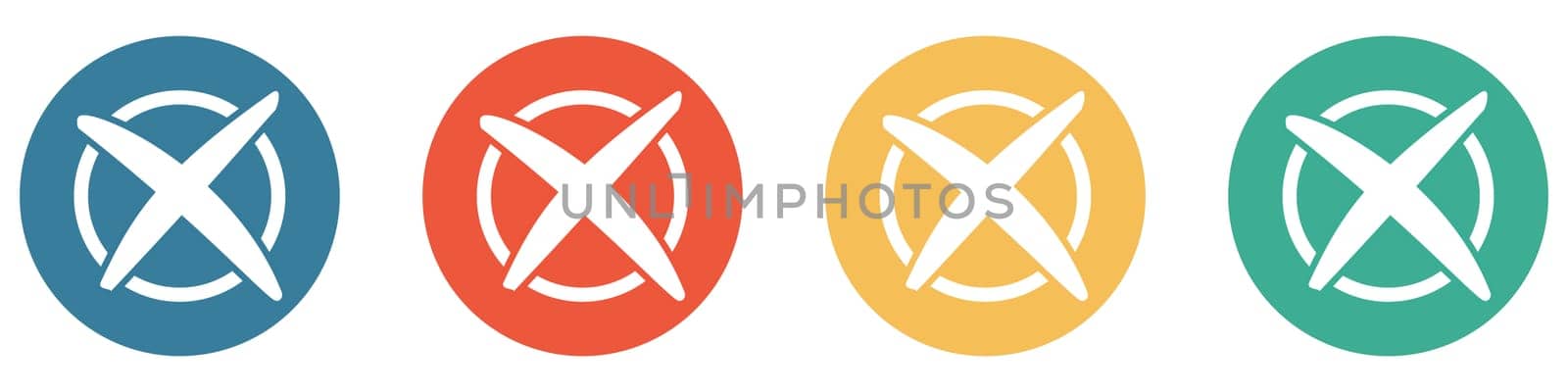 4 colorful Buttons blue, red, orange and green showing: Choice, select or vote