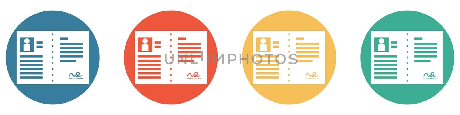 4 colorful Buttons blue, red, orange and green showing: Application
