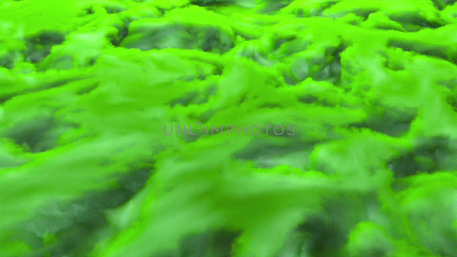 Dynamic foggy flow with wavy gradient 3d render on surface. Futuristic sea with digital tide and sprawling surf. Geometric clouds of coral clusters on water surface.