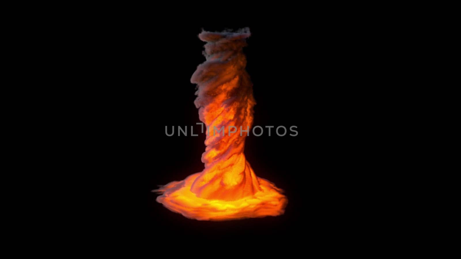 Energy hurricane from lava 3d render with puffs of smoke. Powerful volcanic eruption with natural eddies. Large funnel of fire in process of cataclysm and man made disaster.