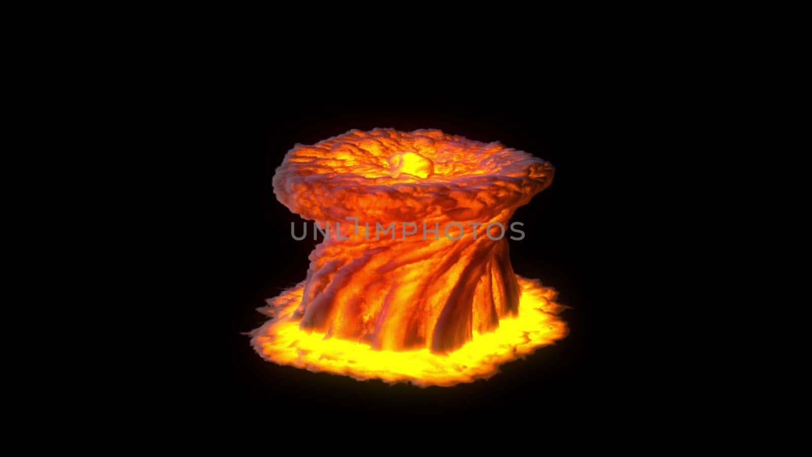 Energy hurricane from lava 3d render with puffs of smoke. Powerful volcanic eruption with natural eddies. Large funnel of fire in process of cataclysm and man made disaster.