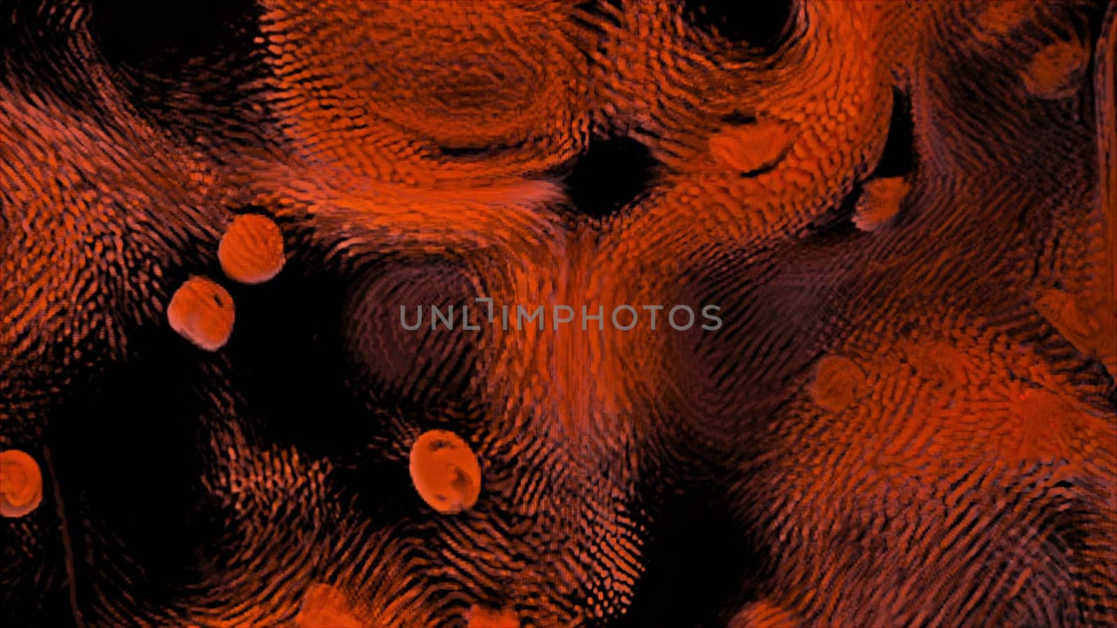 Intertwining geometric 3d render stripes with abstract squiggly tracery. Fallen tropical leaves in water slowly changing shape in natural design. Dynamic digital swirling surrealism.