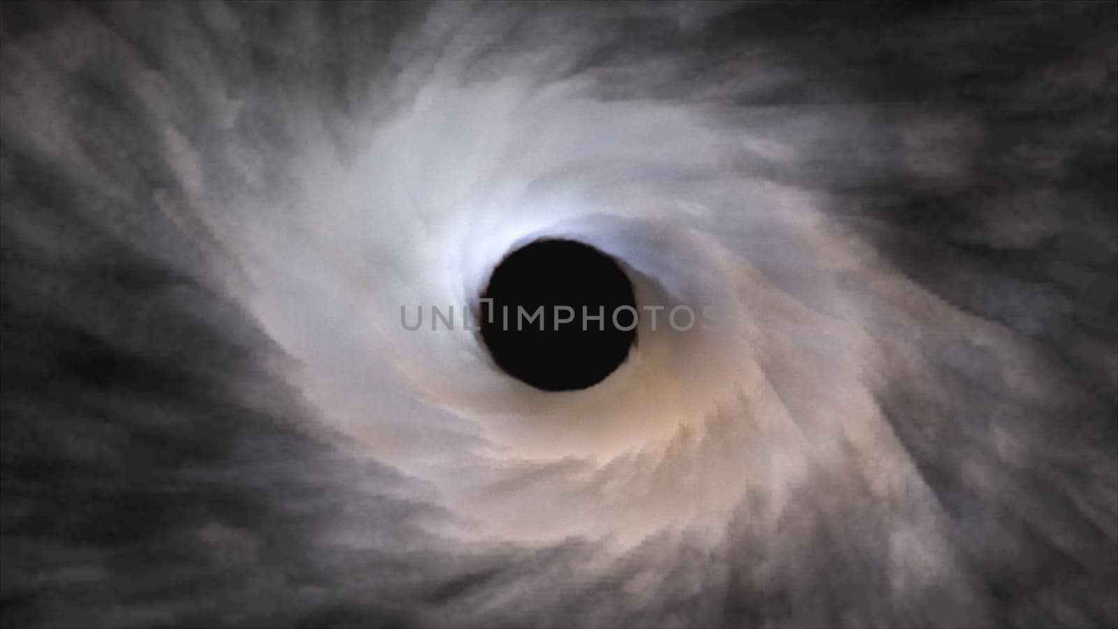 Atmospheric vortex with 3d render motion in swirling flow. Beginning hurricane with increasing clouds and dynamic movement. Digital natural tornado with strong swirl funnel and weather cyclone.