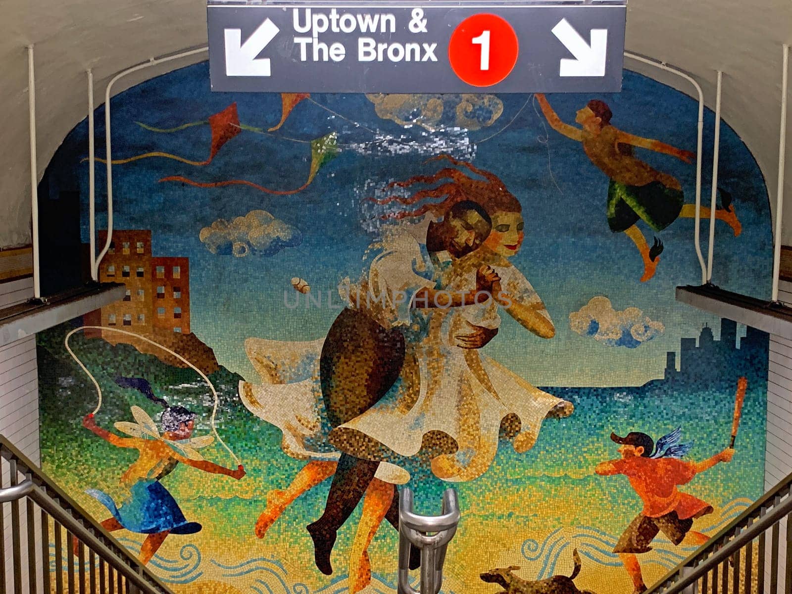 Spectacular colored mosaic on a subway station of the 1 line in Manhattan in New York City