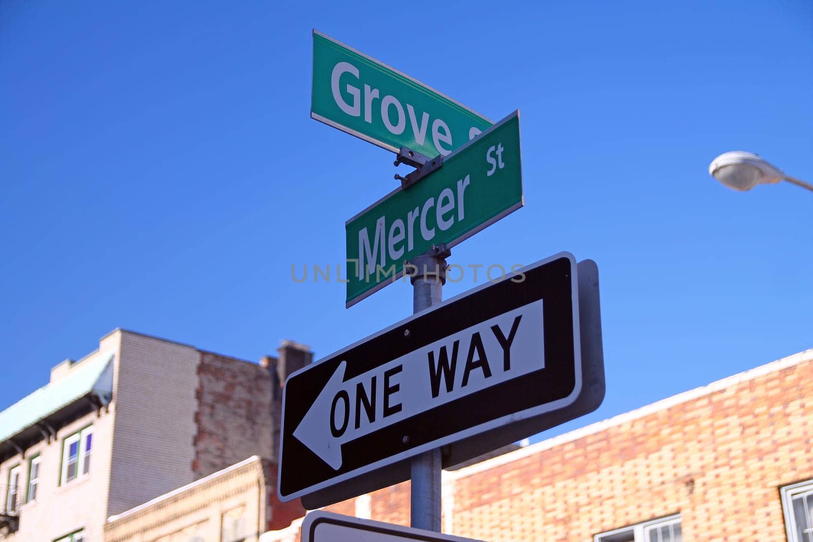Green Grove Street and Mercer Street historic sign in downtown Jersey City
