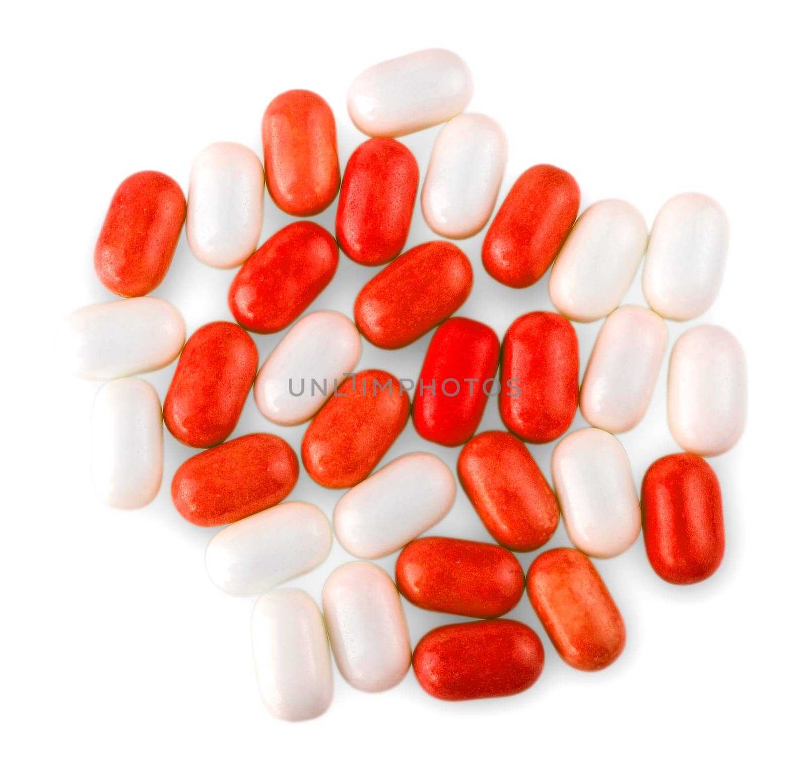 The red Candy Mints Isolated On White Used For A Fresh Breath