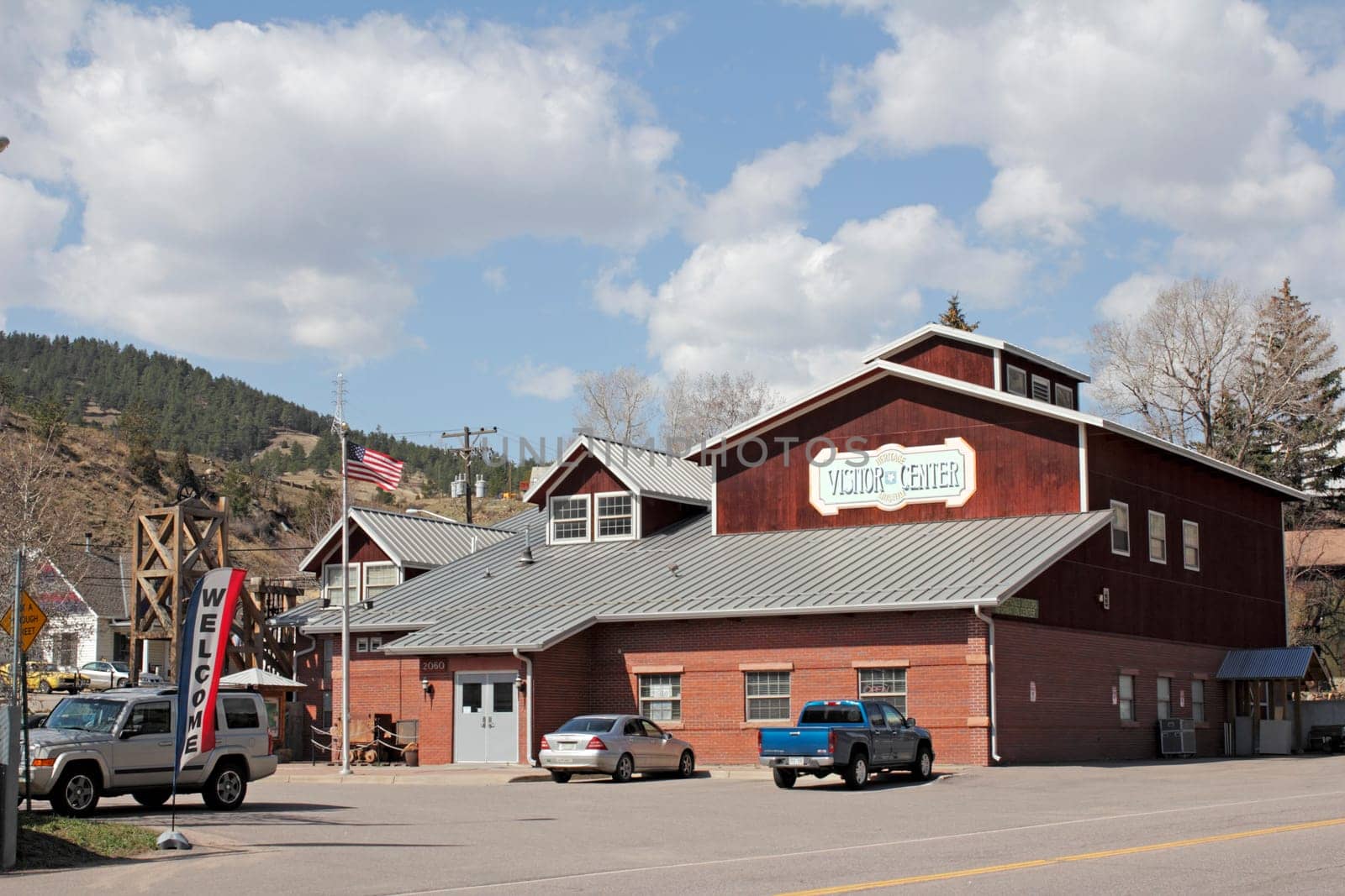 Idaho Springs, CO, USA - April 21, 2014: Large Visitors Center and Heritage Museum also has information about its county, Clear Creek. Inside the building has many historical displays, maps, souvenirs, brochures on local activities, friendly people and more.