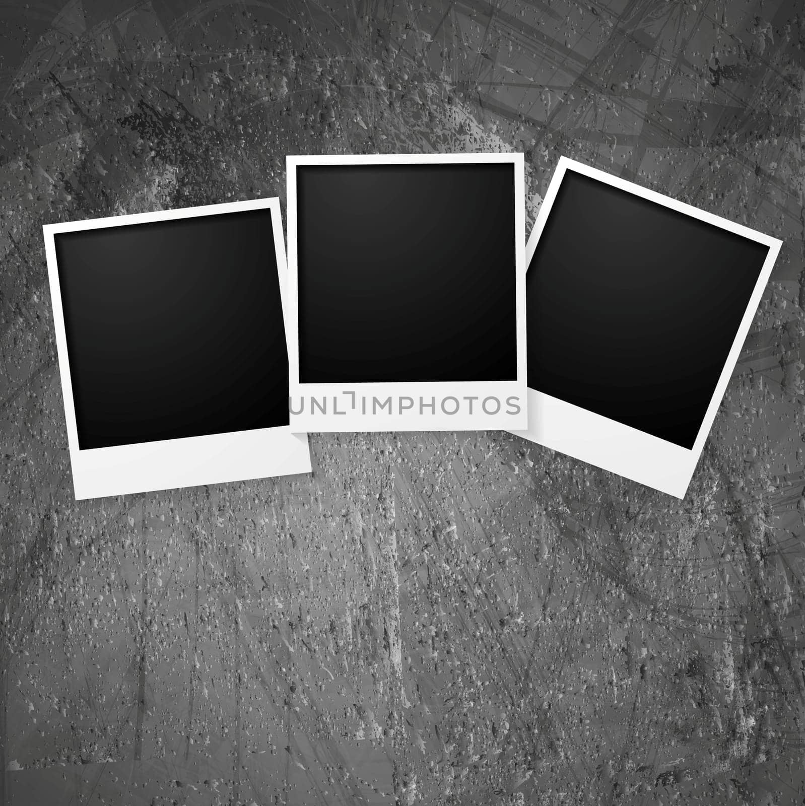 Polaroid photo frames on grunge wall. Vector background