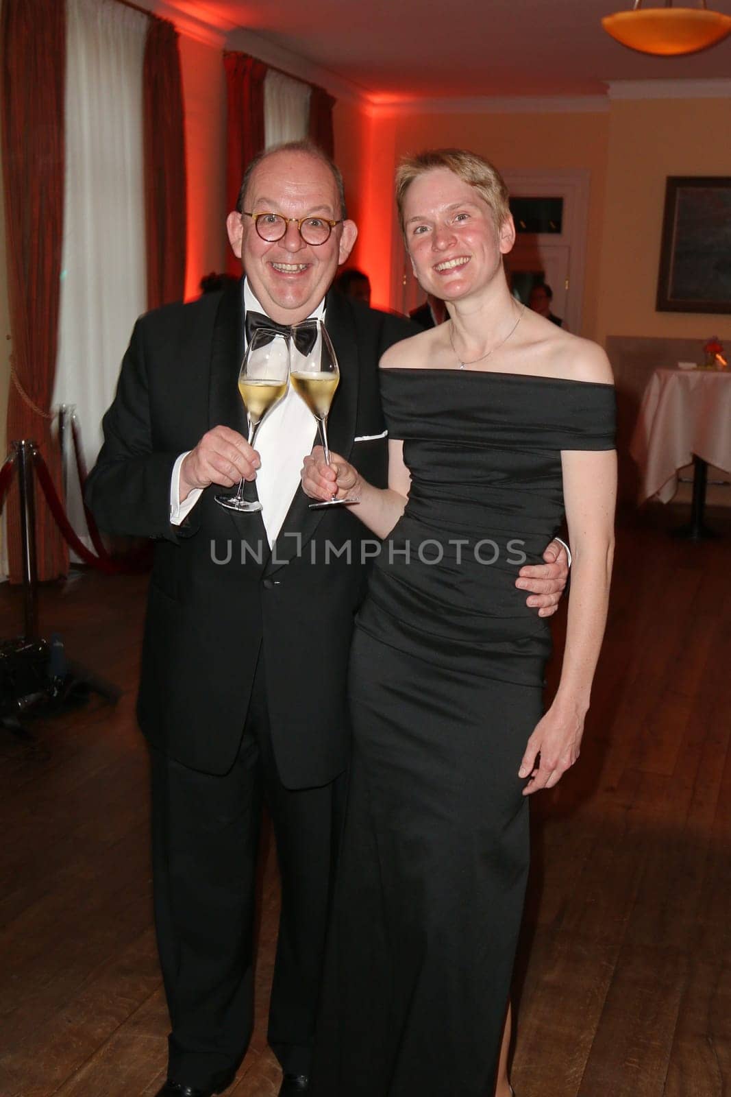 Denis Scheck (literary critic and prize-winner) with wife Christina Schenk,awarding of the Champagne Prize for Joie de vivre at the Hotel Louis C. Jacob,Hamburg,27.04.2015