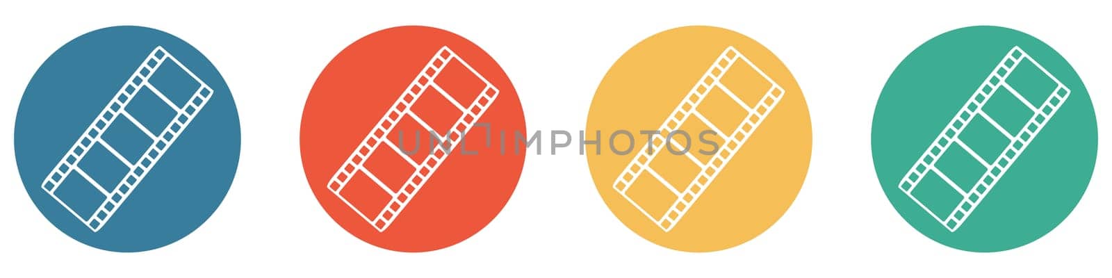 4 colorful Buttons blue, red, orange and green showing: Film and video