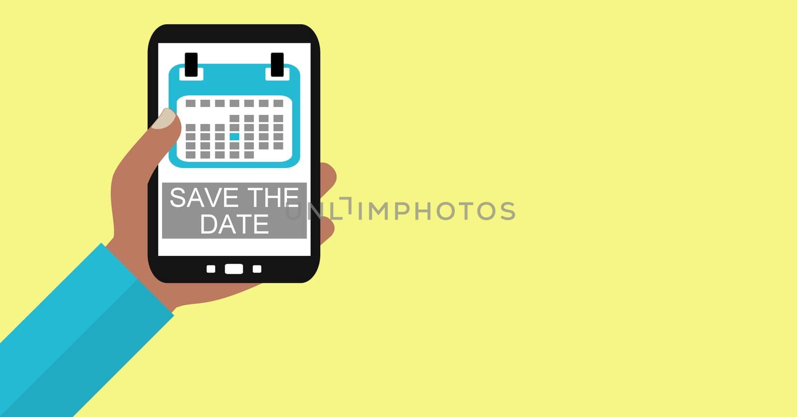 Person of color holding smartphone: Save the date