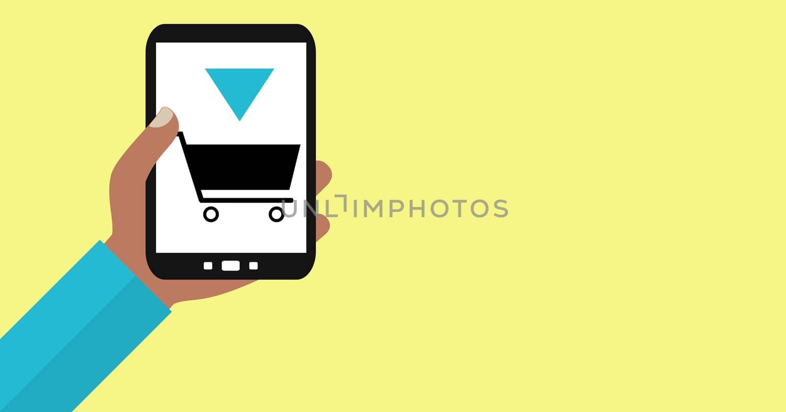 Person of color holding smartphone: Add to Cart