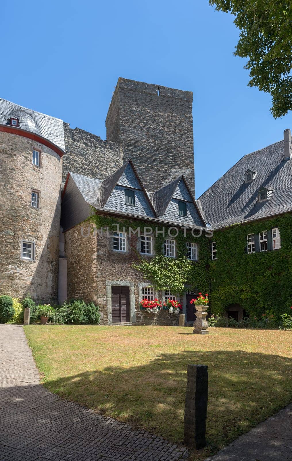 Building in the courtyard of the castle of Runkel, Hesse, Germany
