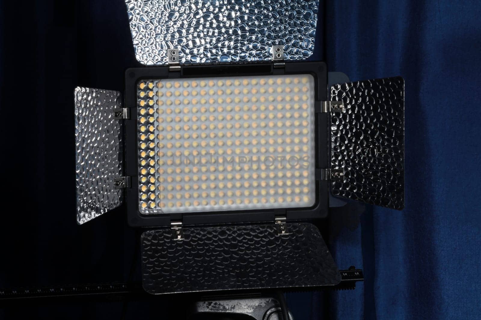 LED cinema spotlight with reflector close-up