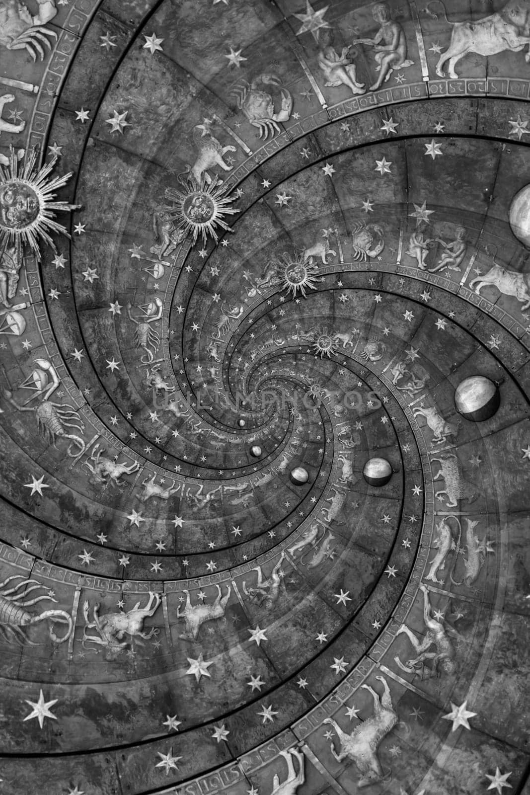 Astrological background with zodiac signs and symbol - black
