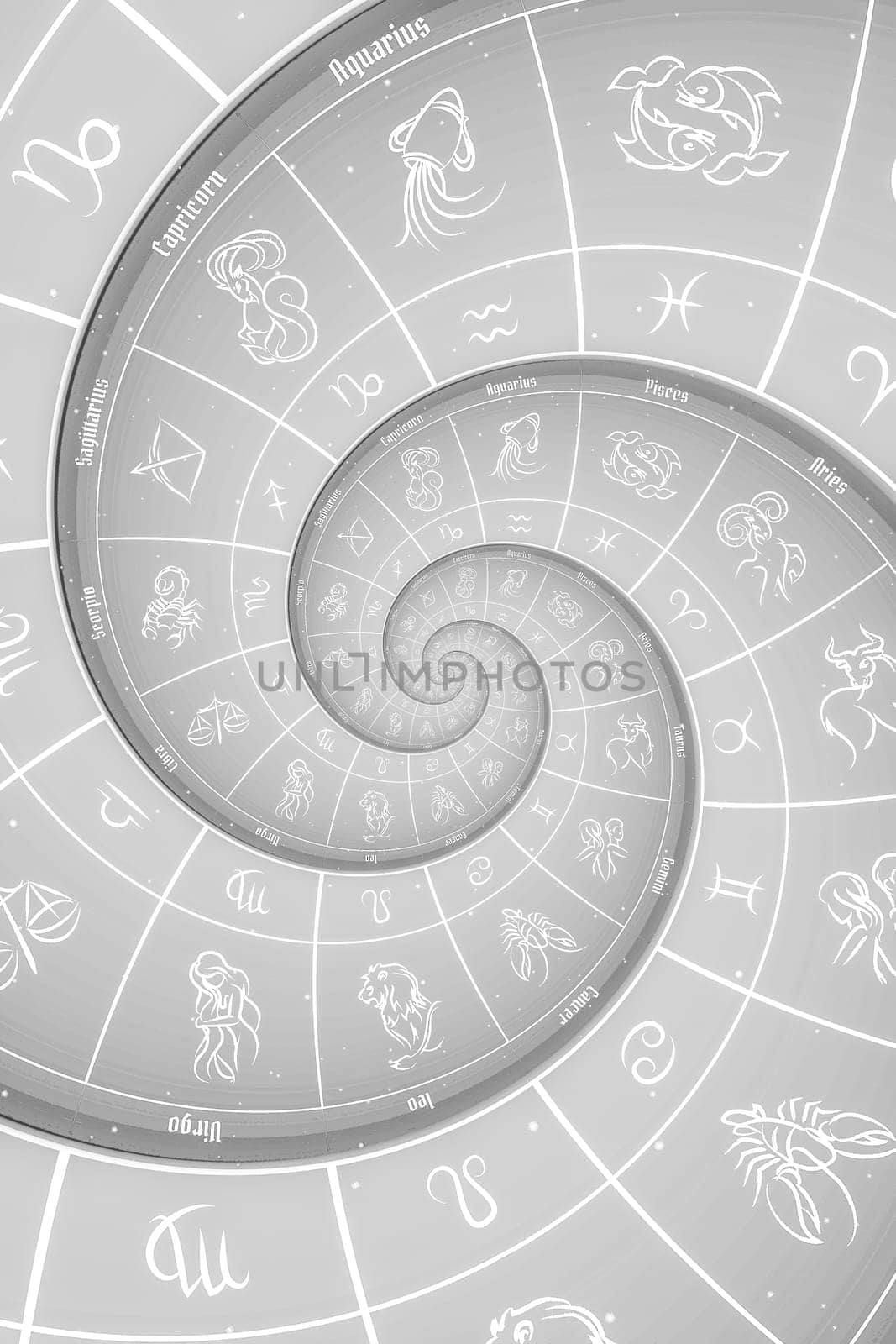 Astrological background with zodiac signs and symbol - white