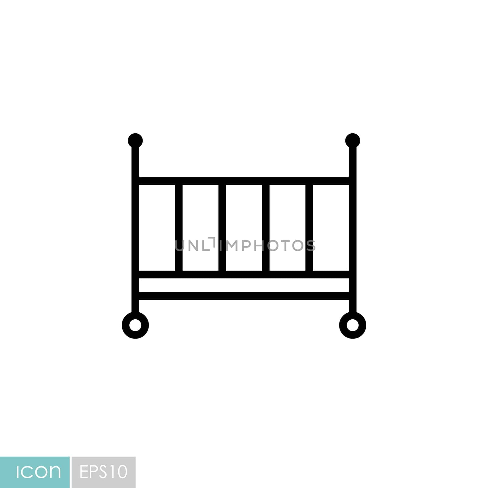 Classic wooden baby crib vector icon. Graph symbol for children and newborn babies web site and apps design, logo, app, UI